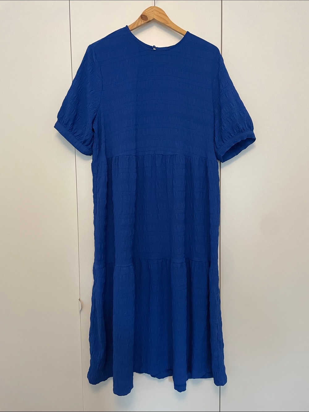 Monki Cobalt Blue Short Sleeve Tiered Midi Dress